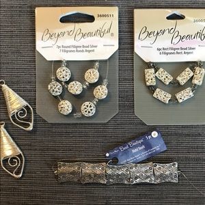 ANTQ SILVER METAL FILIGREE ROUND,RECTANGLE BEADS